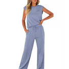 Ladies Comfortable Set with Sleeveless Top and Wide Trousers