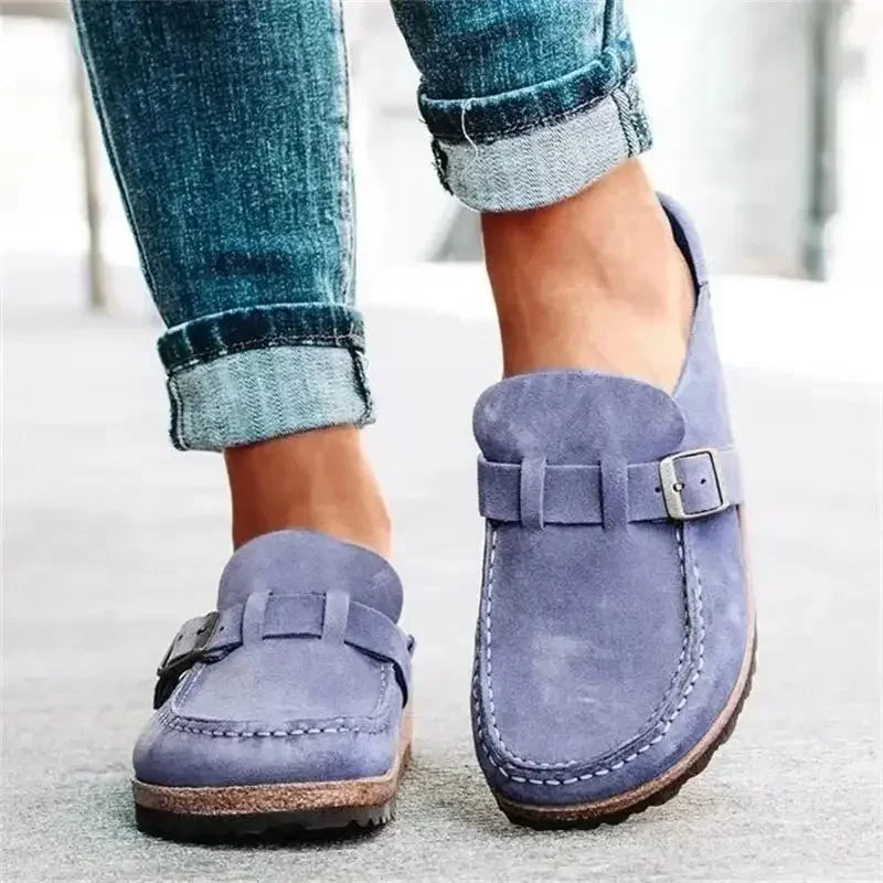 Retro buckle flat mules for women