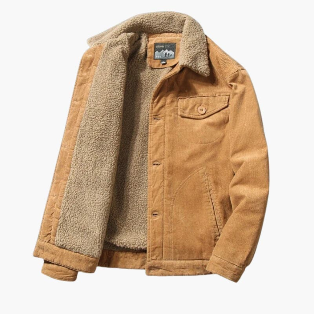 Men's Corduroy Jacket with Sherpa Lining and Button Closure