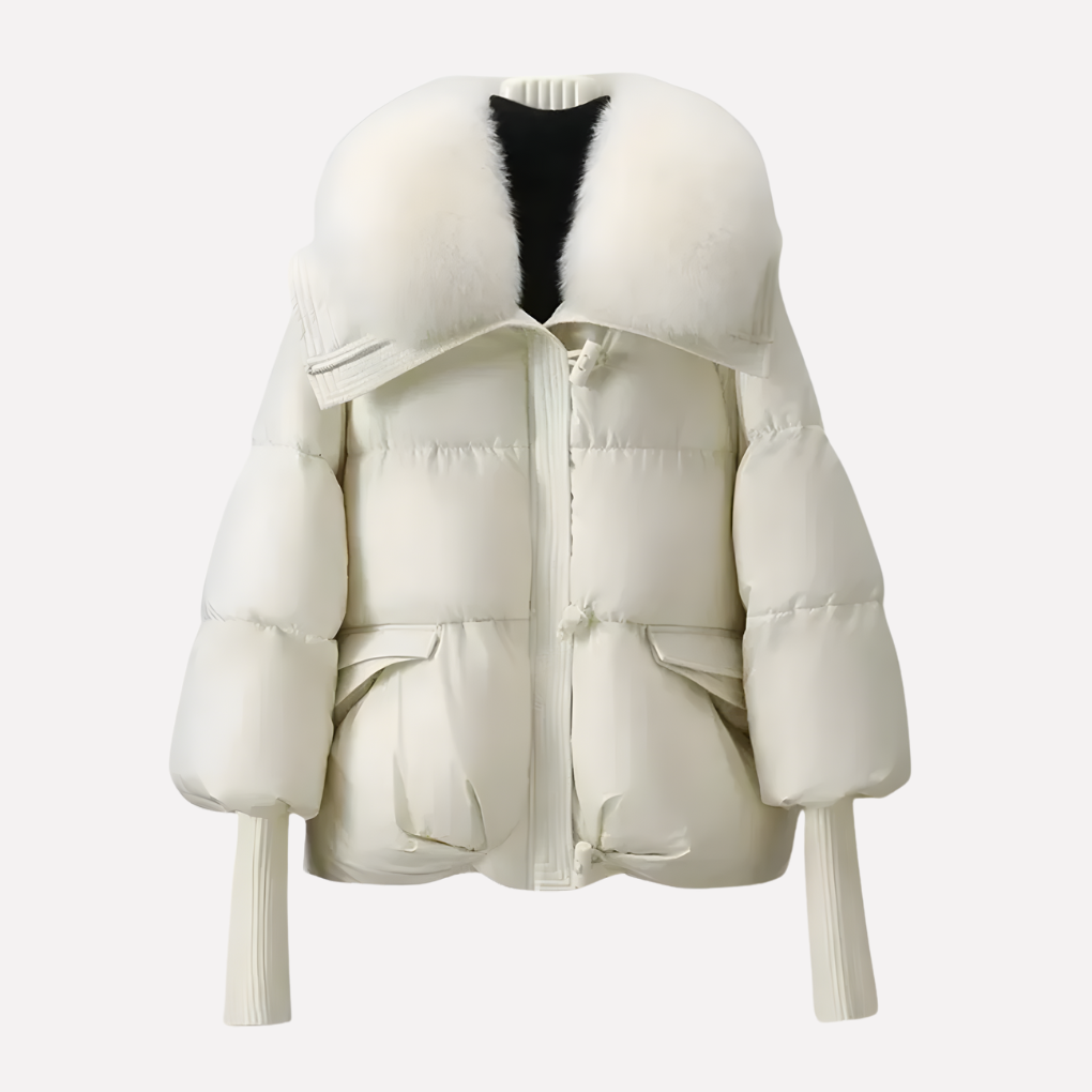 Ladies Puffer Jacket with Faux Fur Collar