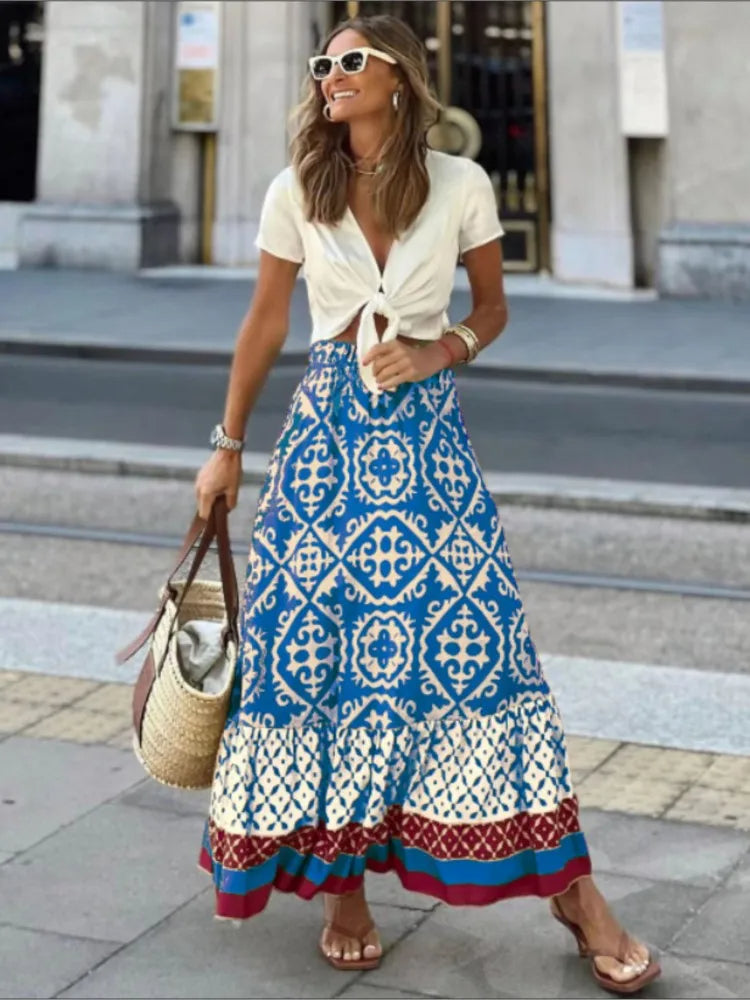 Liora – Retro Summer Skirt with Print and Ruffles