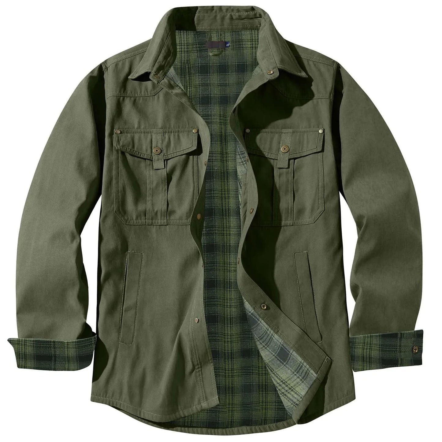 Plus Size Flannel Men's Jacket with Check Pattern and Removable Hood