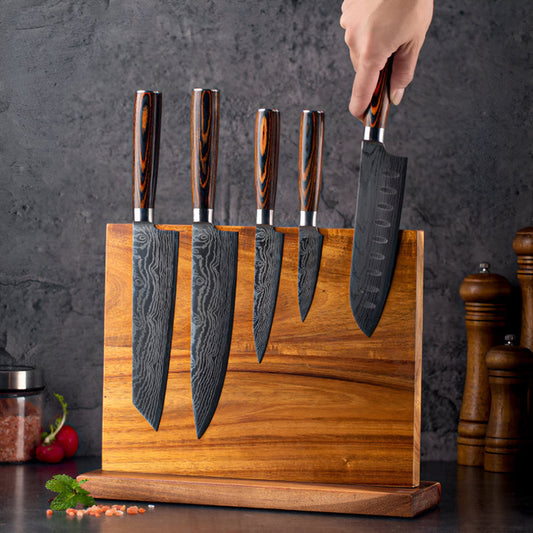 Almacenamiento eficiente en la cocina: Bloque de cuchillos de madera magnético