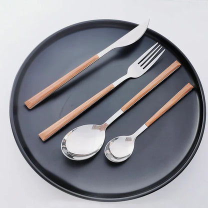 Stainless Steel Cutlery Set - Wooden Handle - Sustainable & Stylish