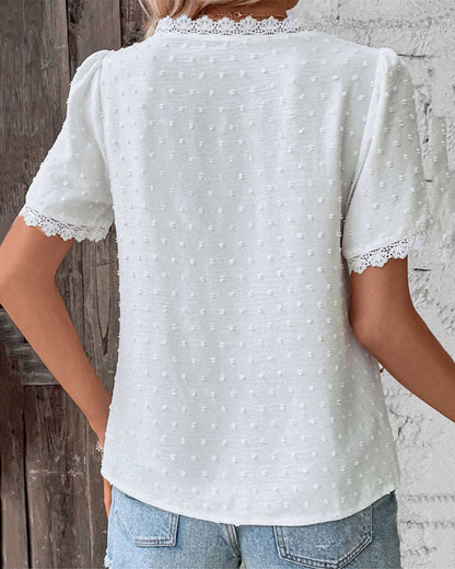 Lace Women's Blouse with Short Sleeves and V-Neck - Romy