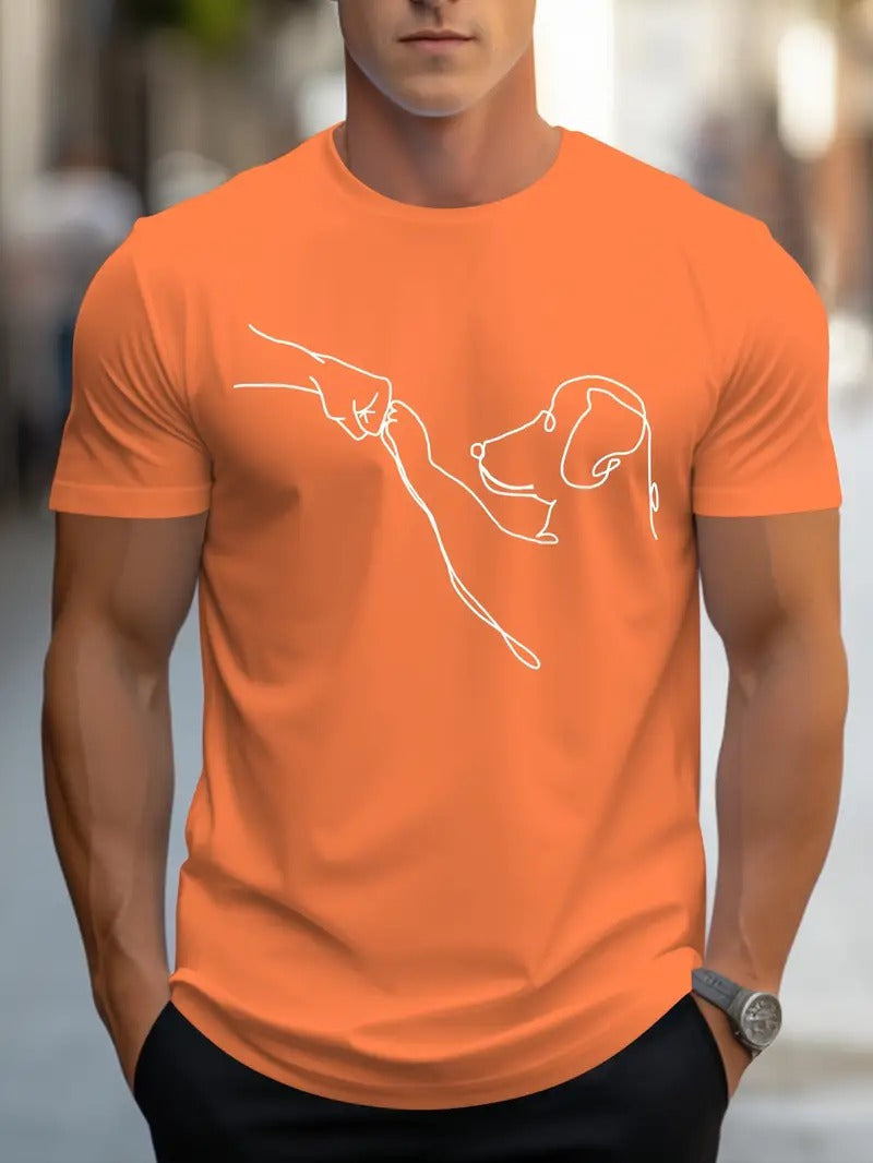 Men's T-shirt with Round Neck and Funny Print of Dog and Fist - Carl