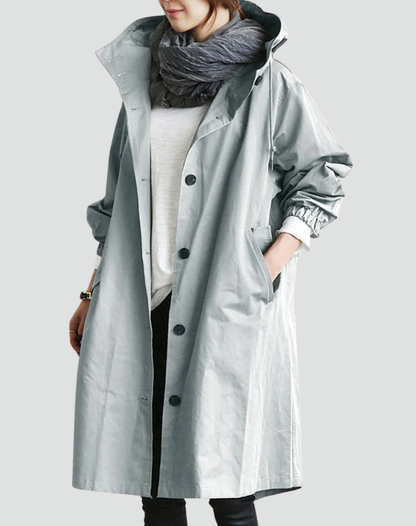 Waterproof Trench Coat for Women Long with Hood and Buttons