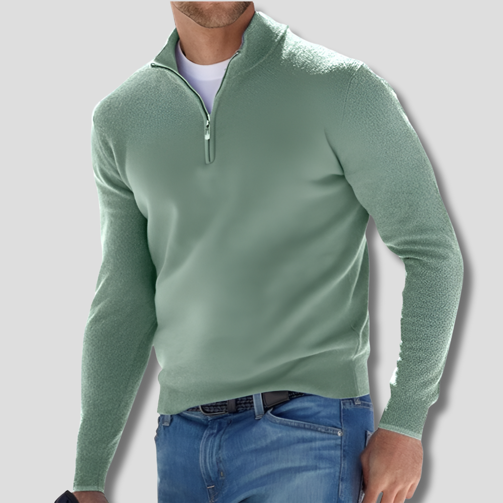 Men's Cotton Knitted Jumper with Zip Collar