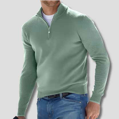 Men's Cotton Knitted Jumper with Zip Collar