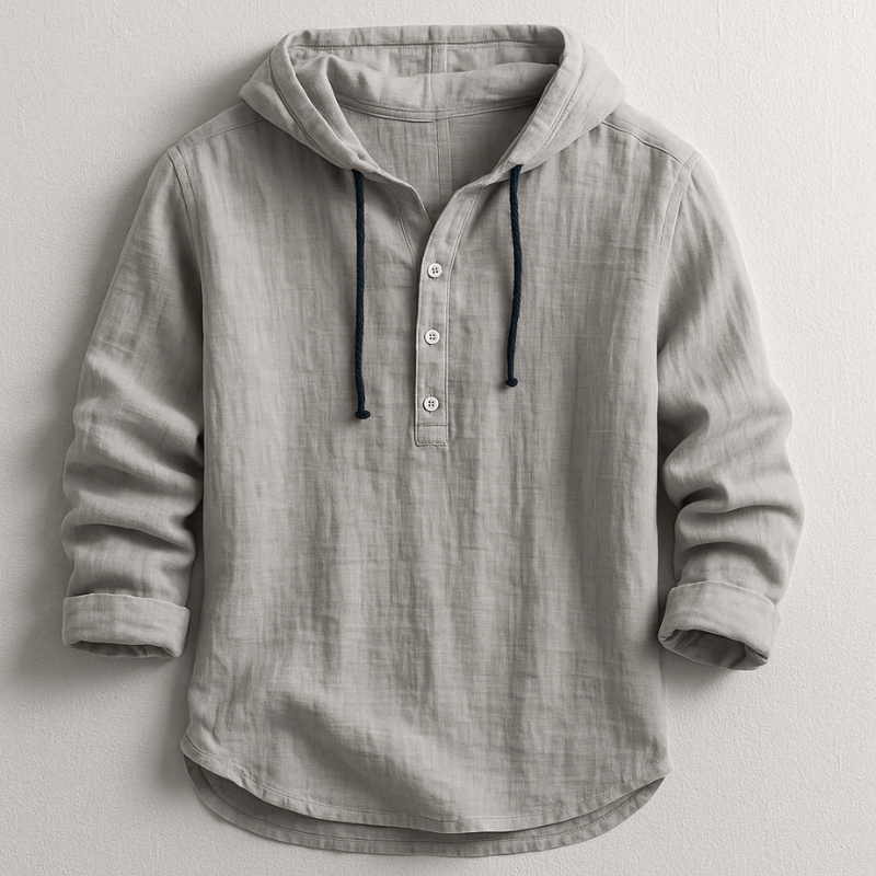 Camicia di lino da uomo con cappuccio, fresca e comoda, dallo stile casual