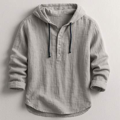 Camicia di lino da uomo con cappuccio, fresca e comoda, dallo stile casual