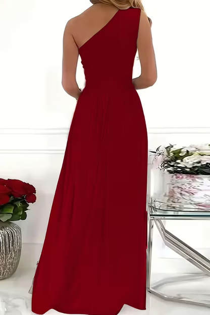 Ladies' Elegant Maxi Dress with One Shoulder Neckline and Split