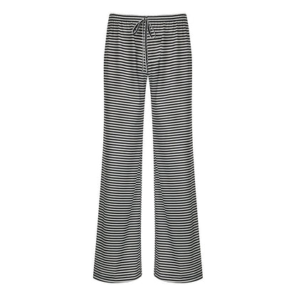Striped Lounge Trousers for Women with Wide Legs and Elastic Waist