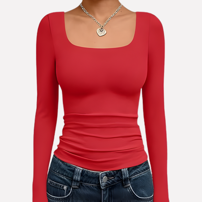 Top corto da donna con scollo quadrato e maniche lunghe