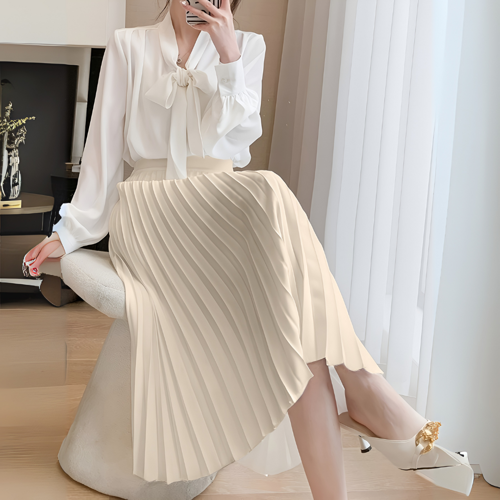 Stylish Midi Skirt with Flowy Pleats for Women