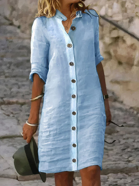 Vestido midi casual de lino para verano - Rena