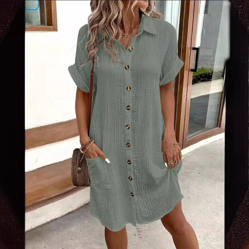 Summer Shirt Dress with Short Sleeves