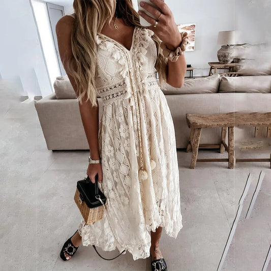 Vestido Boho Edge con Flecos y Detalle de Lazo Ajustable