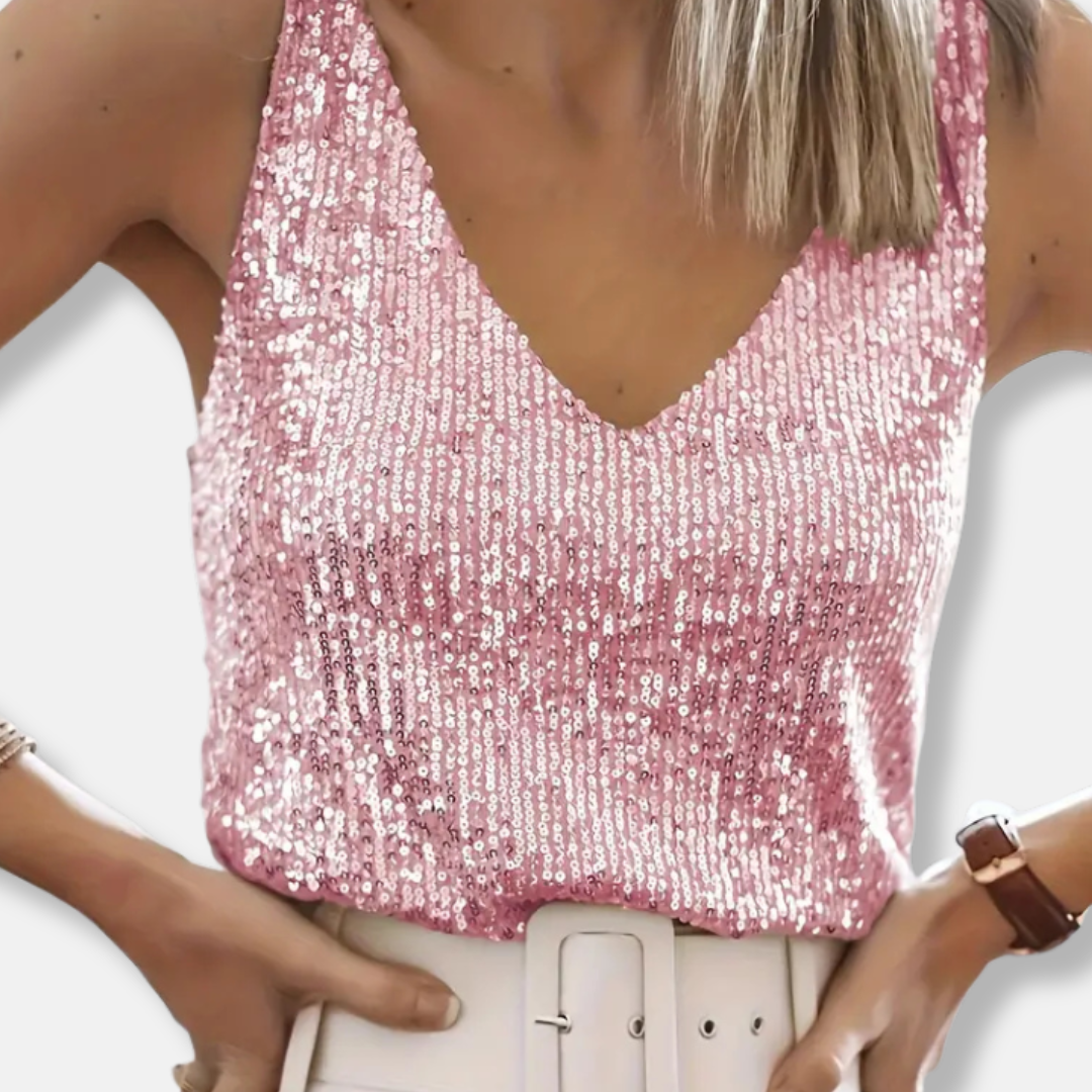 Sparkling Sequin Top with V-Neck for Women