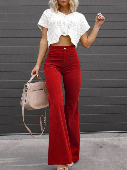 VelvetFlare – Pantaloni a zampa in velluto a coste alla moda, a vita alta e dallo stile rétro