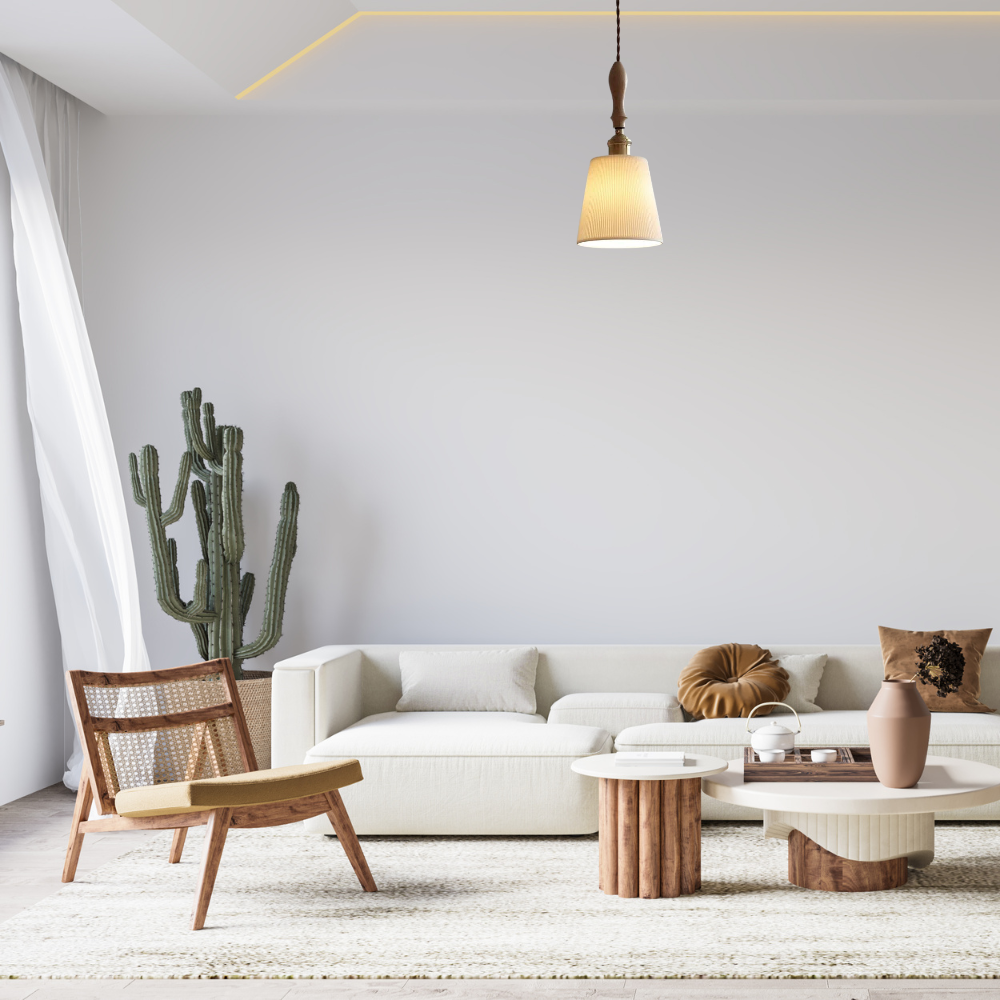 Retro Pendant Light with Ceramic and Wood - Adjustable
