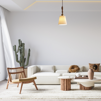 Retro Pendant Light with Ceramic and Wood - Adjustable