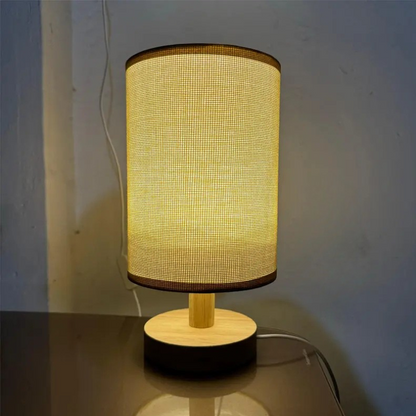 Minimalist Table Lamp with Wooden Base and Fabric Shade for Ambient Light