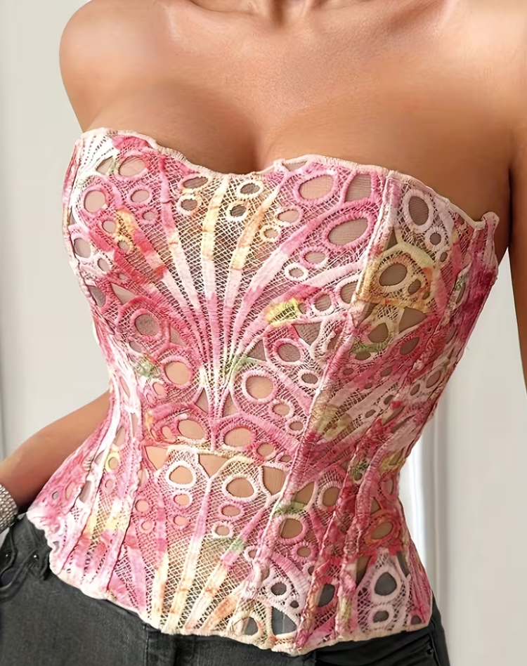 Lace Corset Top with Strapless Fit for Women