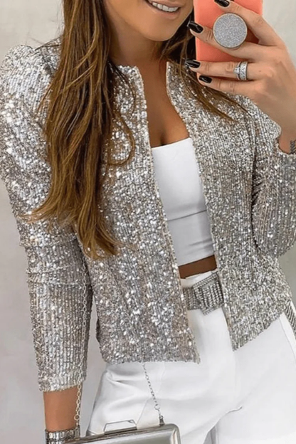 Ladies' Festive Sequin Blazer with Open Front