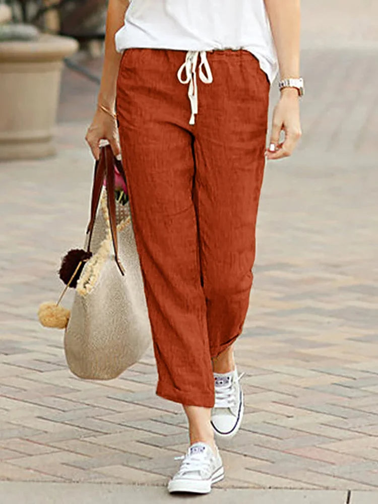 Elvan – Pantaloni da donna dritti con vita elastica e vestibilità comoda