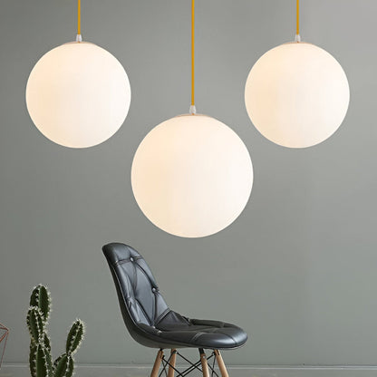 Modern Glass Pendant Lights with White Spherical Lamp Shades