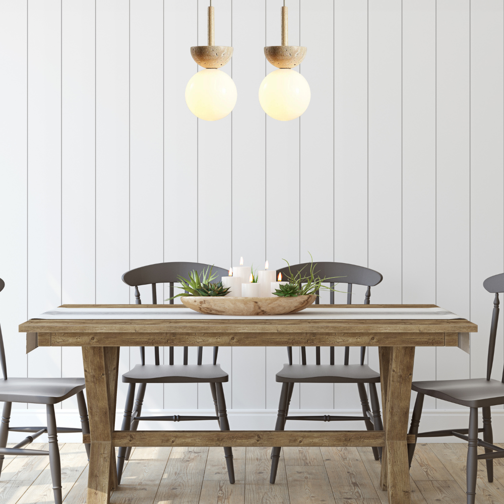 Round Travertine LED Pendant Lamp – Modern Elegance