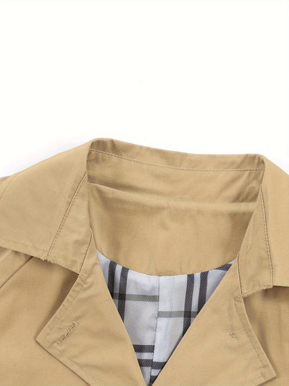 Girls' trench coat with classic button closure and collar tunic jacket with belt - Hanie