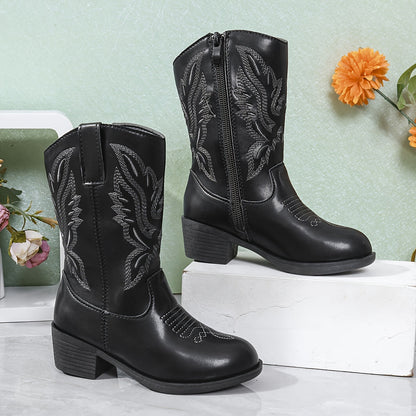 Girls' Vintage Embroidered Pattern Zip Lightweight Anti-Slip Boots - Nikka