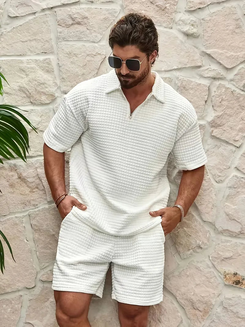 Ensemble avec col en V et texture