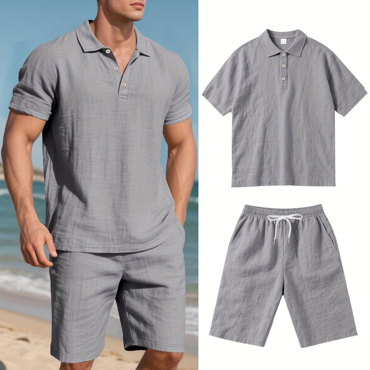 Leinen-Polohemd und Shorts für Herren – Bequem und lässig an warmen Tagen