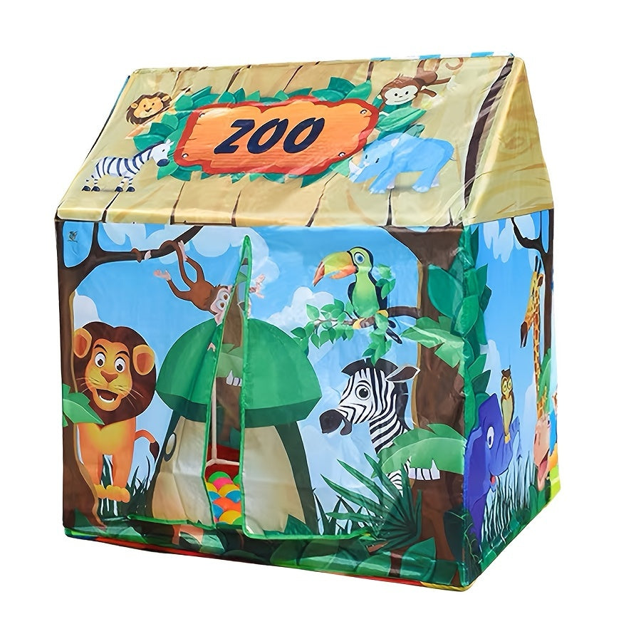 Safari Jungle Play Tent - Animal Themed Playhouse with Burger Set Toy
