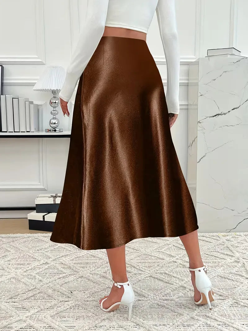 Jupe midi en satin à taille haute