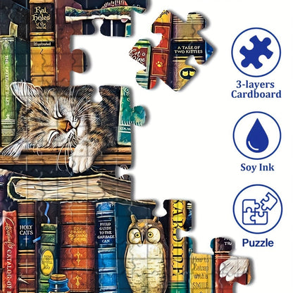 Puzzle mit Katze auf einem Bücherregal – Für Puzzlefans und Katzenliebhaber