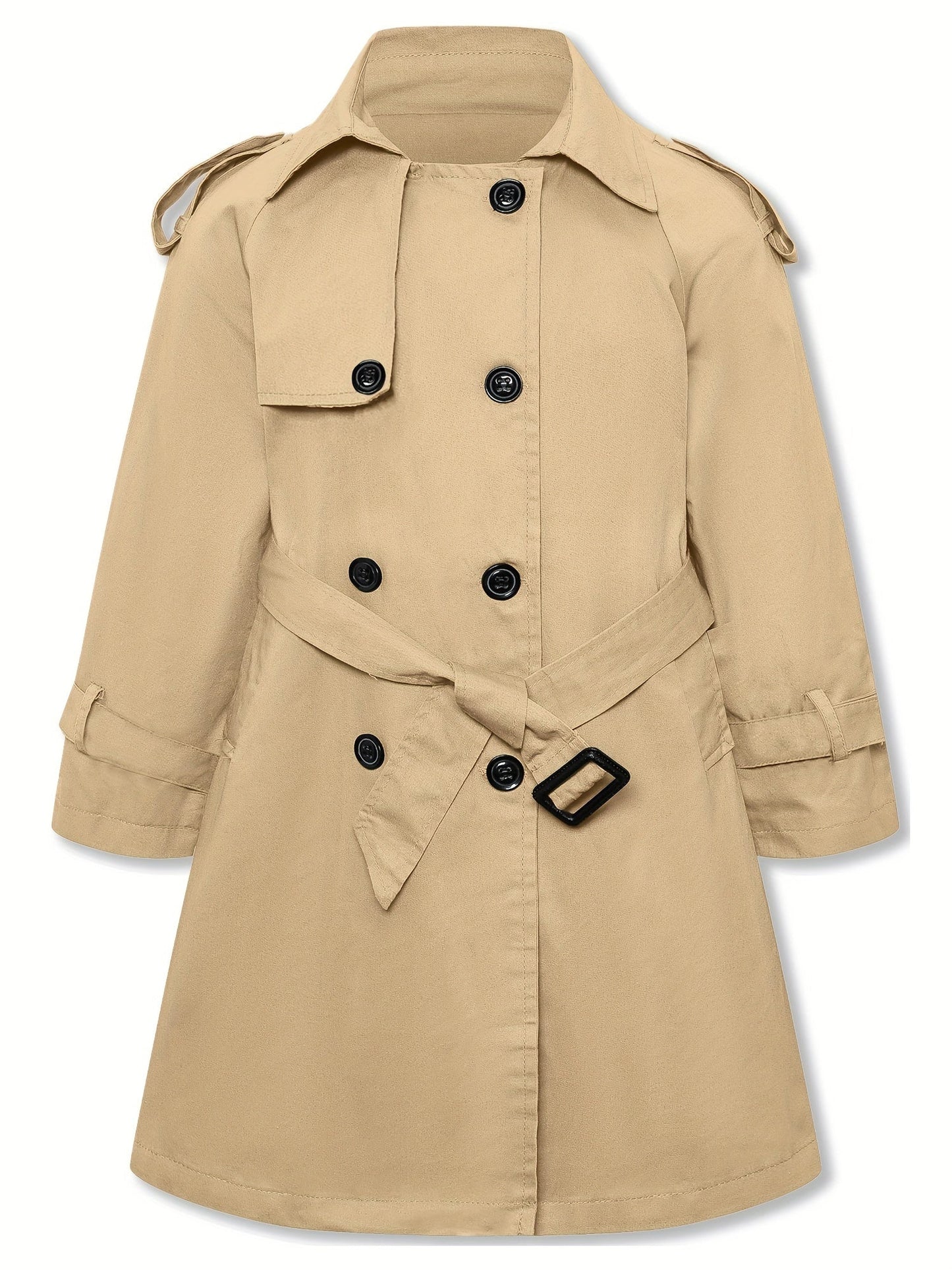 Girls' trench coat with classic button closure and collar tunic jacket with belt - Hanie