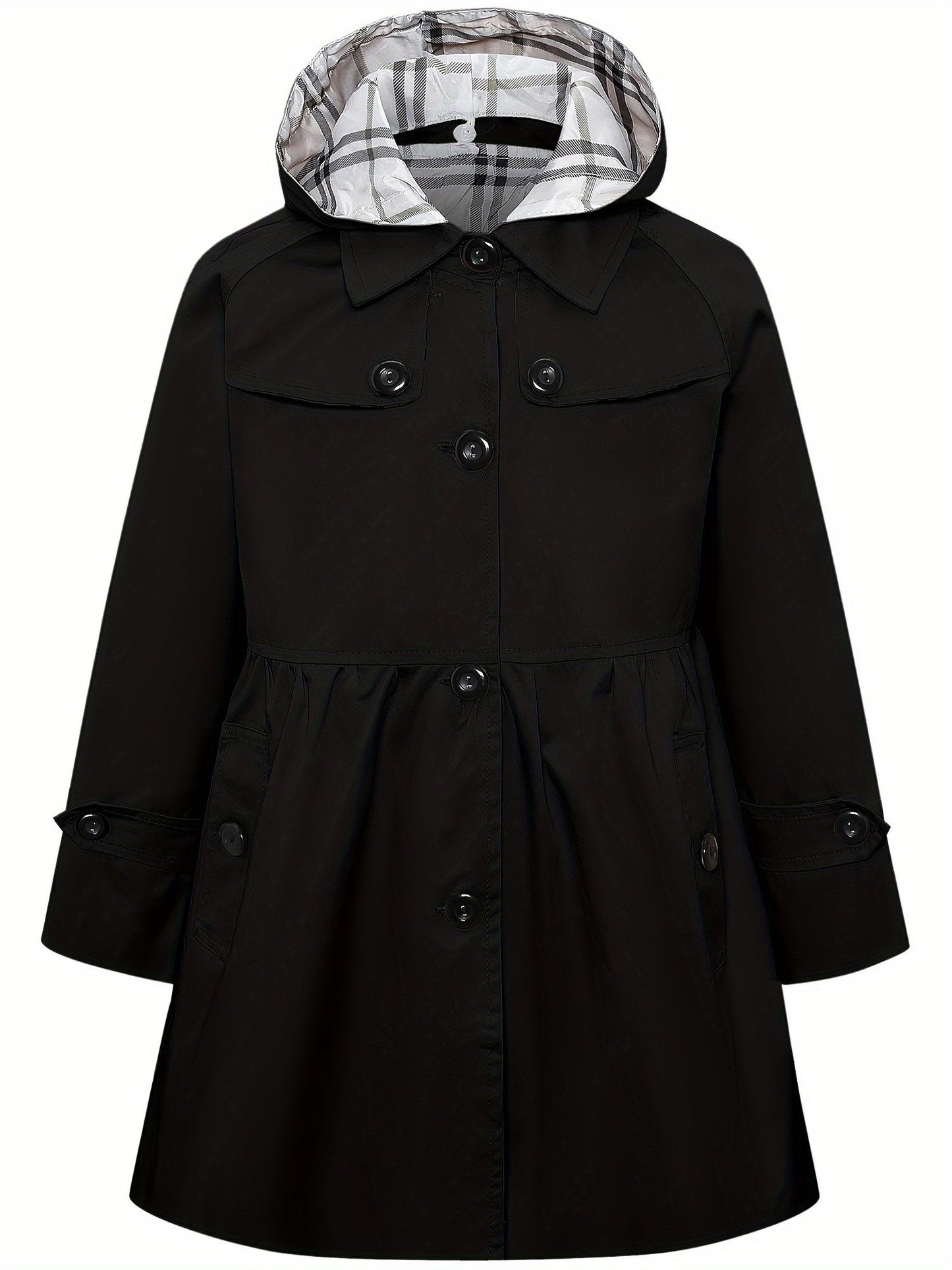 Girls' Hooded Trench Coat with Buttons - Haicey