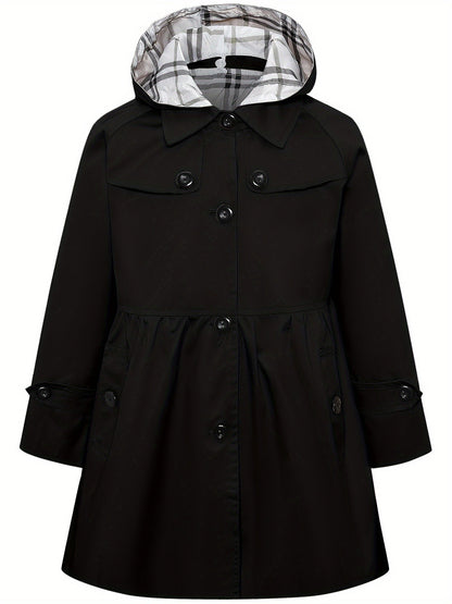 Girls' Hooded Trench Coat with Buttons - Haicey
