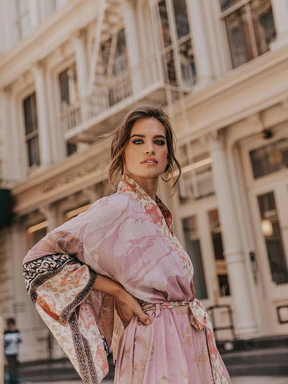 Long kimono with floral print for women - Barbara
