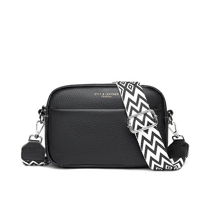 Fashionable Shoulder Bag with White Embroidery and Wide Shoulder Strap