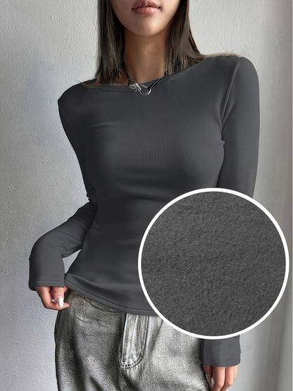 Ladies' Thermal Long Sleeve Top for Autumn and Winter – Comfortable and Warm Basic Item