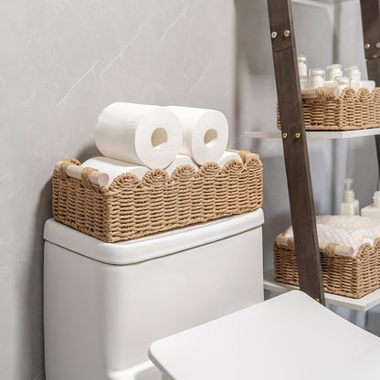 Cesta de almacenamiento tejida de estilo bohemio con borde en forma de abanico – Decorativa y práctica para cualquier interior