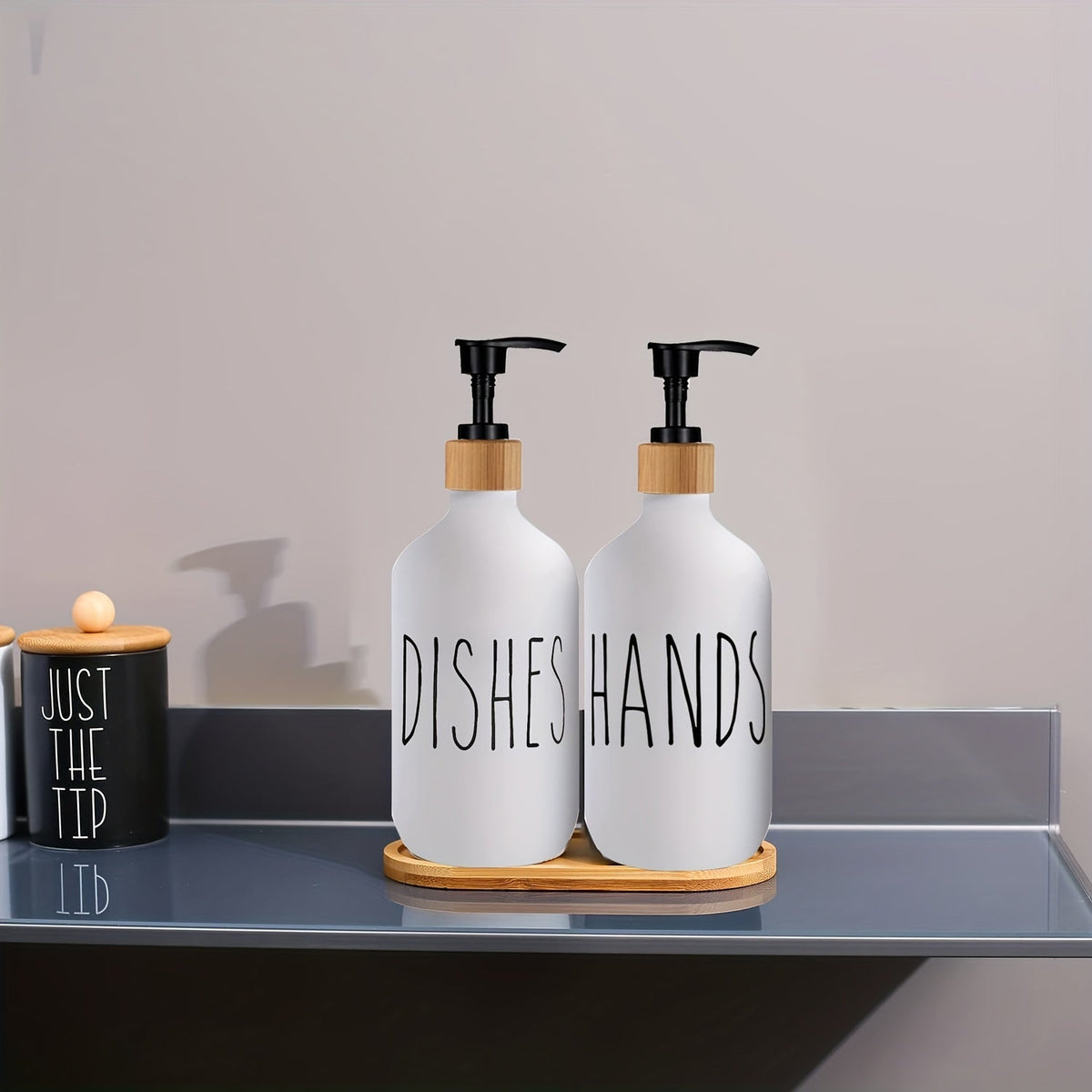 Modern Soap Dispenser with Wooden Tray - For a Stylish Bathroom
