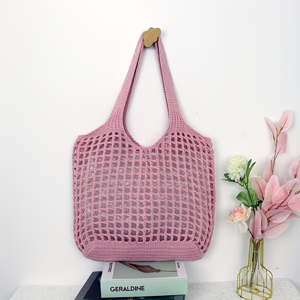 Borsa da spiaggia intrecciata a rete aperta, capiente, da donna
