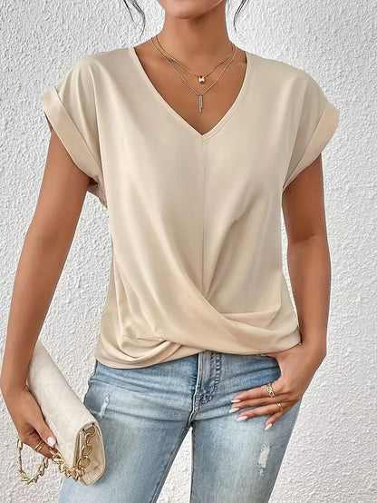 T-shirt col en V avec devant drapé