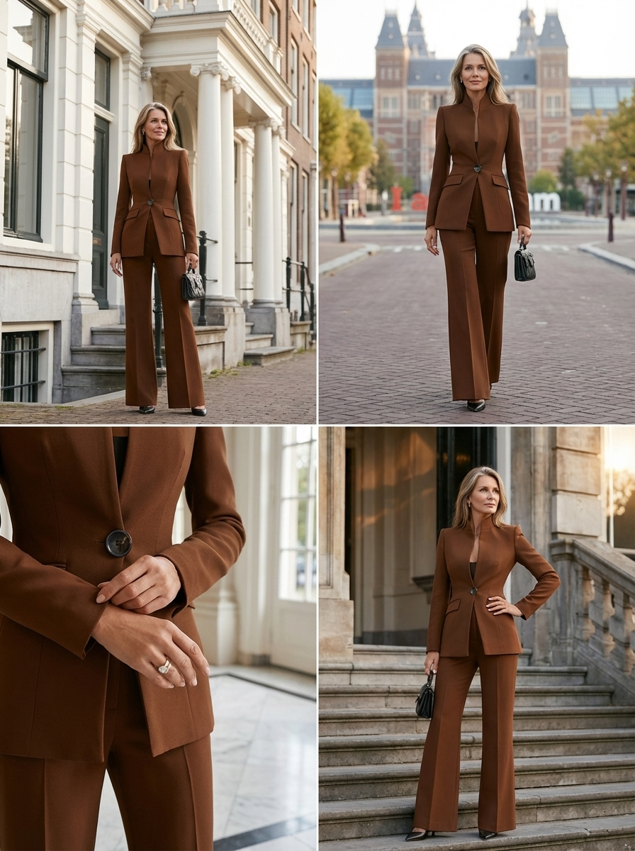 Ladies' Stylish Jumpsuit with Stand-Up Collar and Wide Legs